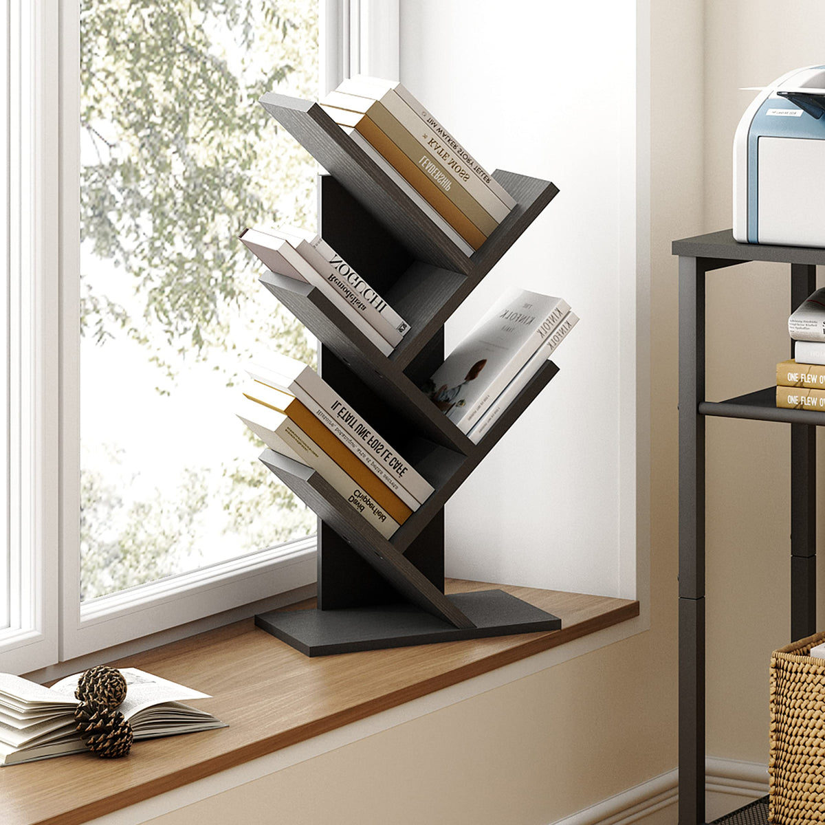 Damp-wipe friendly surface on Hoctieon bookshelf for easy cleaning.