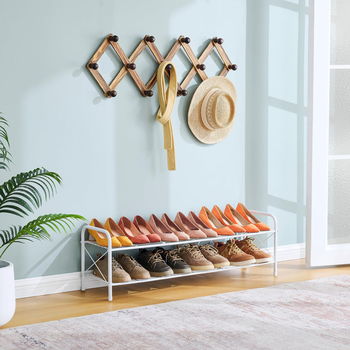 Hoctieon White Shoe Rack complements minimalist decor while staying easy to wipe