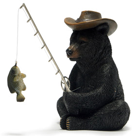 Hodao black bear fishing figurine on desk enhances home office decor.