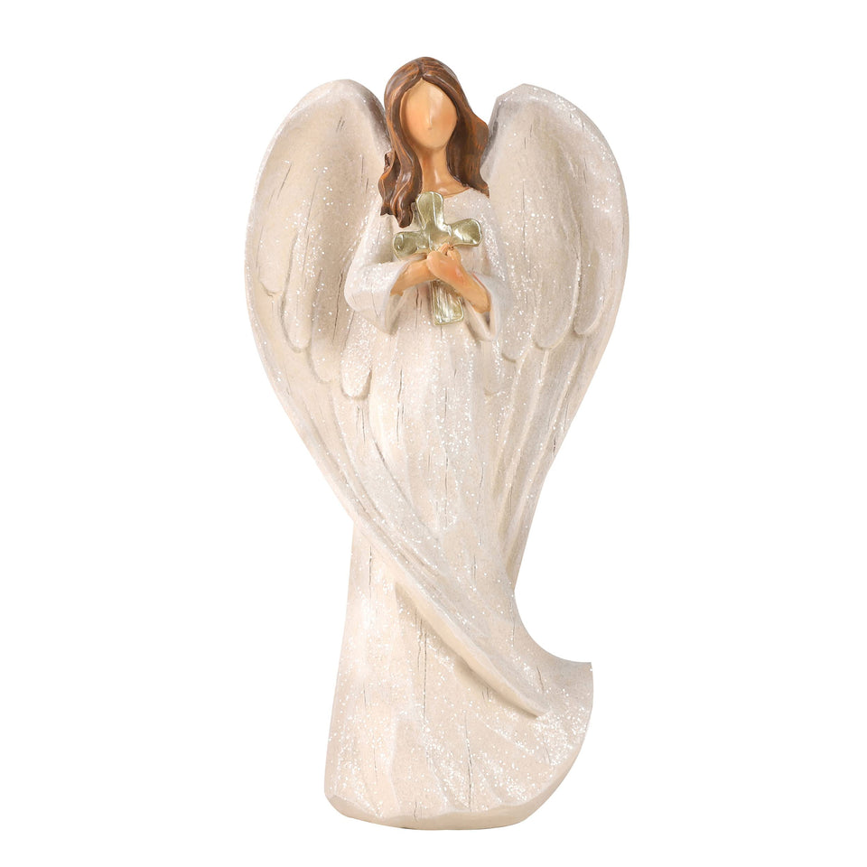 Hodao Cross Angel Figurine holding cross on mantel for serene home decor