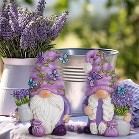 Hodao Lavender Dream Gnomes decorate living room shelves with charm