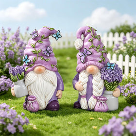Hodao Lavender Dream Gnomes pair figurines brighten shelves with romantic forest vibes