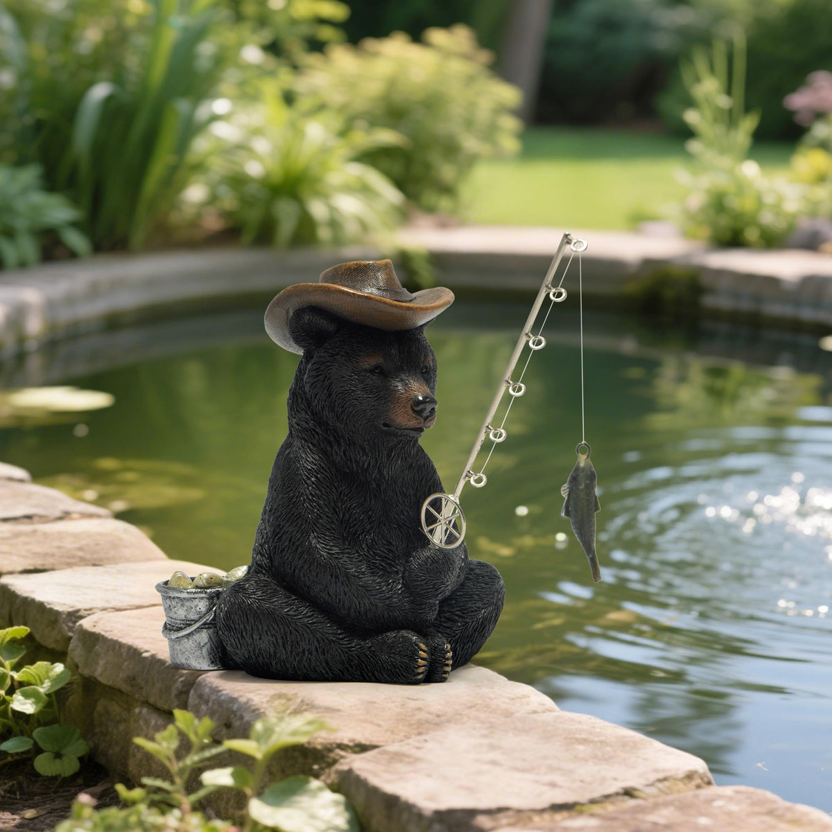 Hodao nature inspired bear statue adds playful focal point.