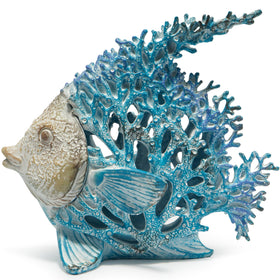 Hodao sea coral fish figurine on blue base enhances coastal living room ambiance
