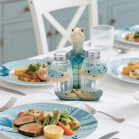Hodao turquoise sea turtle figure with shaker for summer dining.