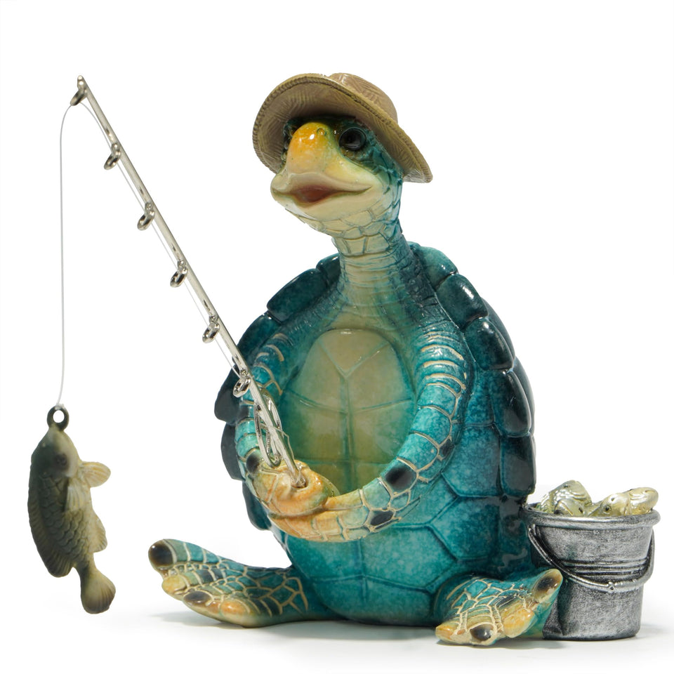 Hodao sea turtle figurine with hat detail, ideal for desk display and coastal charm.