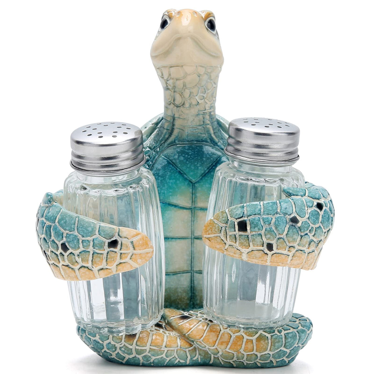 Hodao sea turtle salt and pepper shaker in blue tones for coastal kitchen décor.
