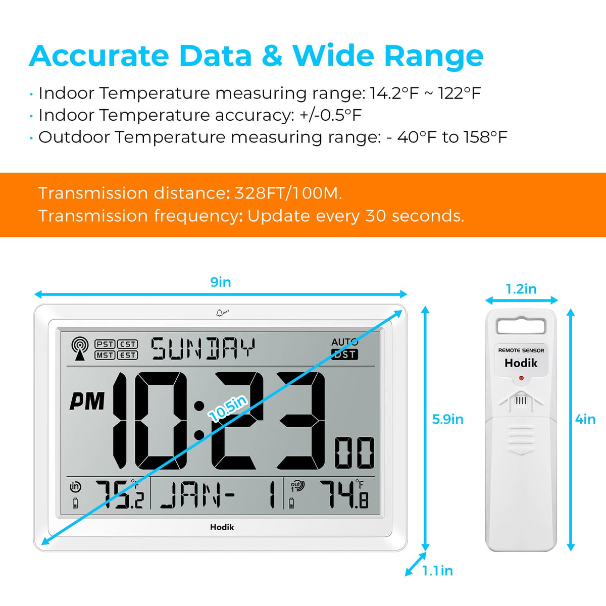 HODIK atomic clock's large 10.5-inch LCD enables easy reading.