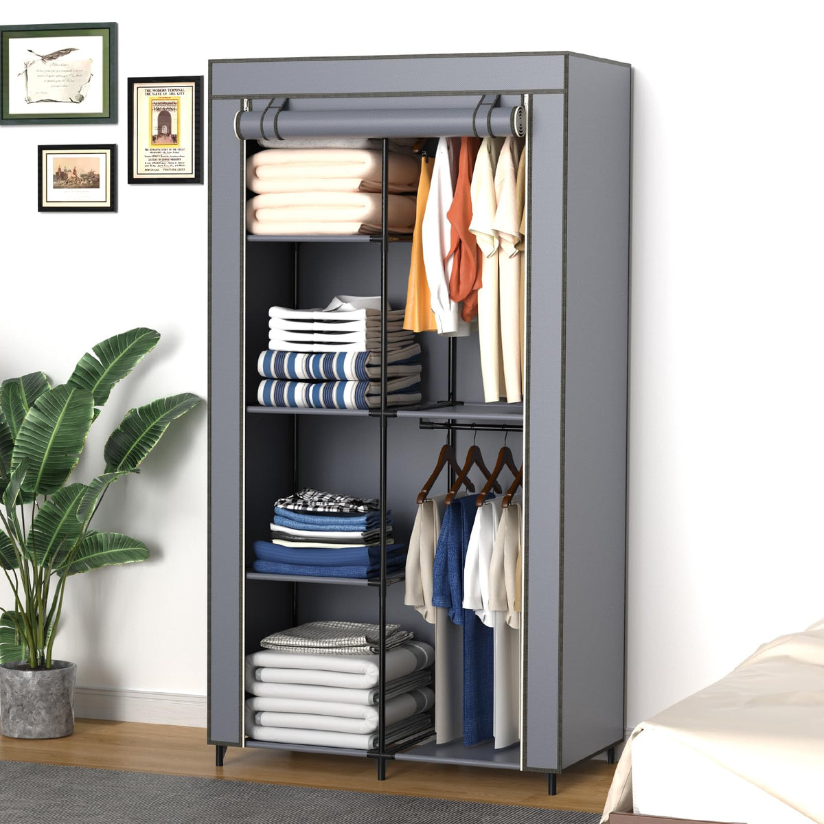 HODYANN closet with two hanging rods to maximize wardrobe capacity