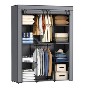 HODYANN portable closet frame with two hanging rods keeps garments organized