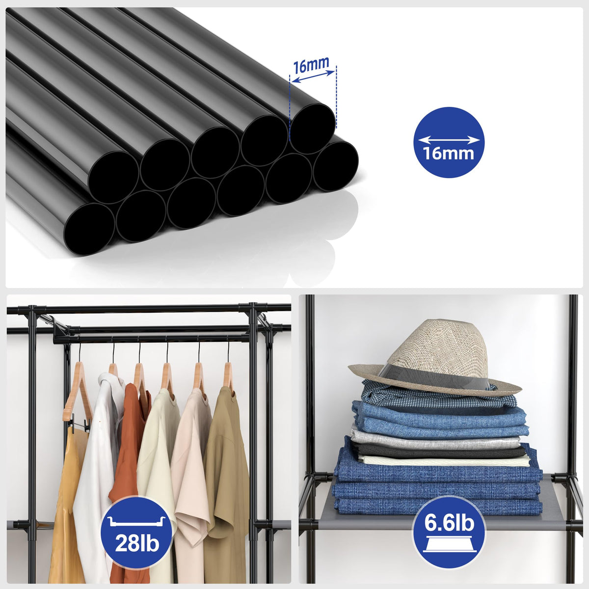 HODYANN ten shelf system maximizes wardrobe organization in gray closet