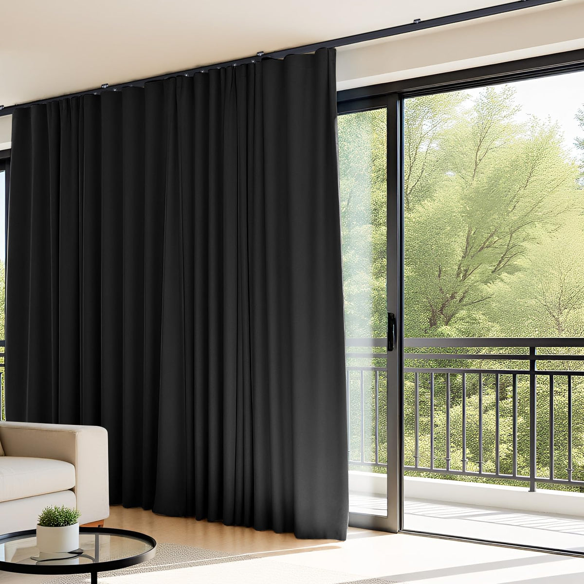 Hoeflife room divider curtain close-up highlights blackout fabric and smooth sliding.