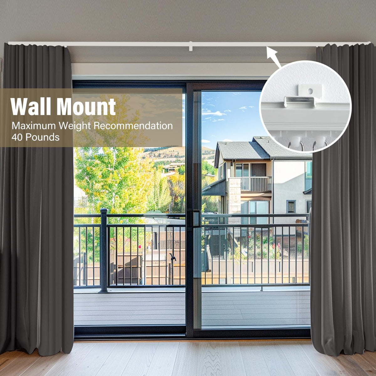 Hoeflife room divider setup using 3 ft track sections for wide openings.