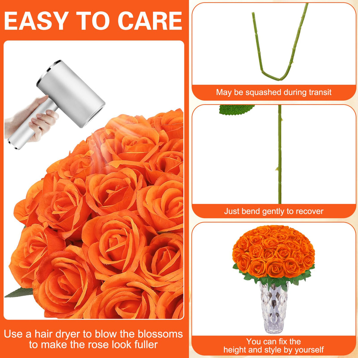 Hoemwarm 36-orange roses lifelike texture ideal for DIY wedding decor