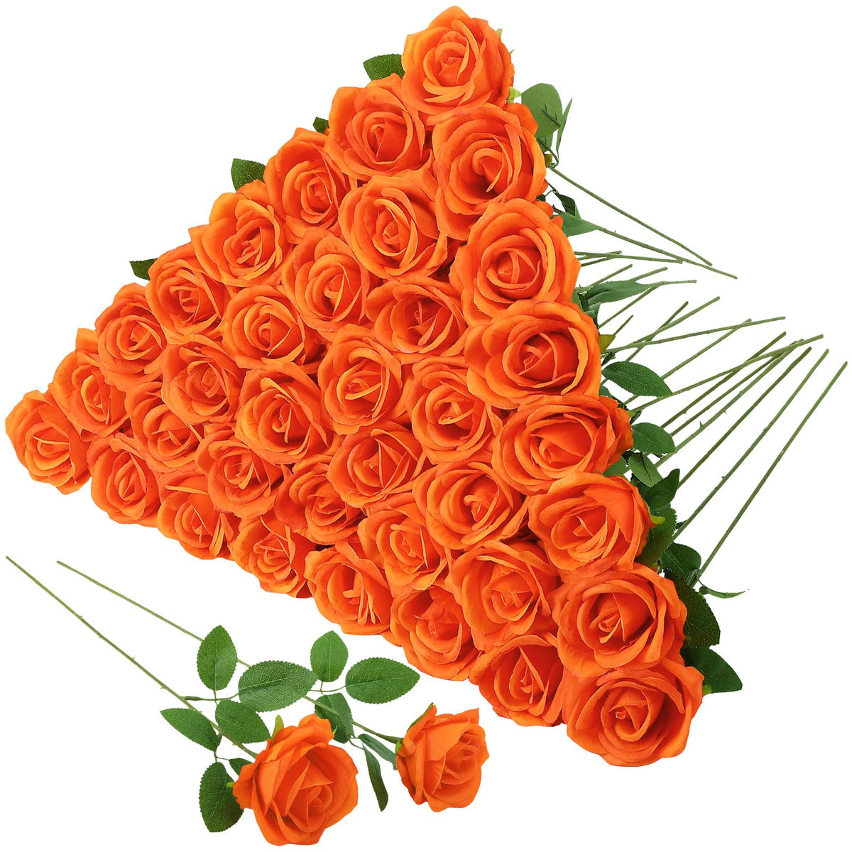 Hoemwarm 36-orange roses long stems bouquet with lifelike petals for elegant weddings