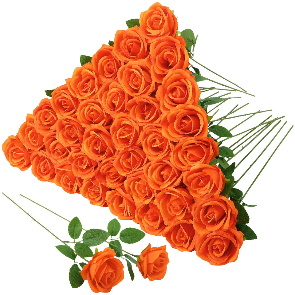 Hoemwarm 36-orange roses long stems bouquet with lifelike petals for elegant weddings