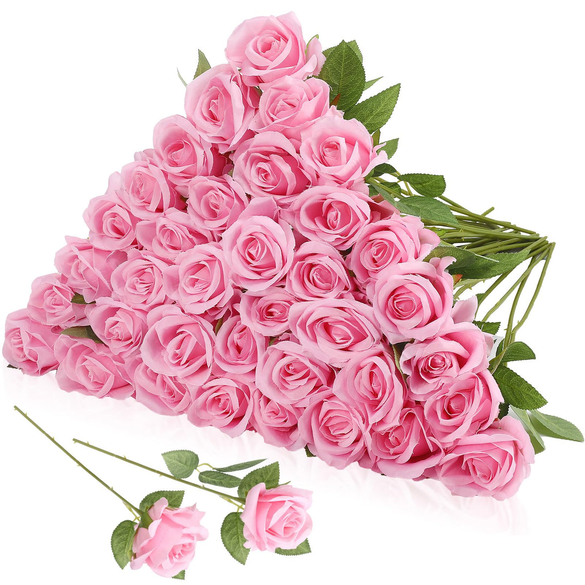 Hoemwarm 36-pcs silk pink roses bouquet with lifelike petals for elegant wedding decor