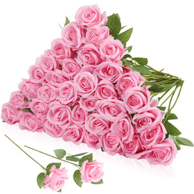 Hoemwarm 36-pcs silk pink roses bouquet with lifelike petals for elegant wedding decor