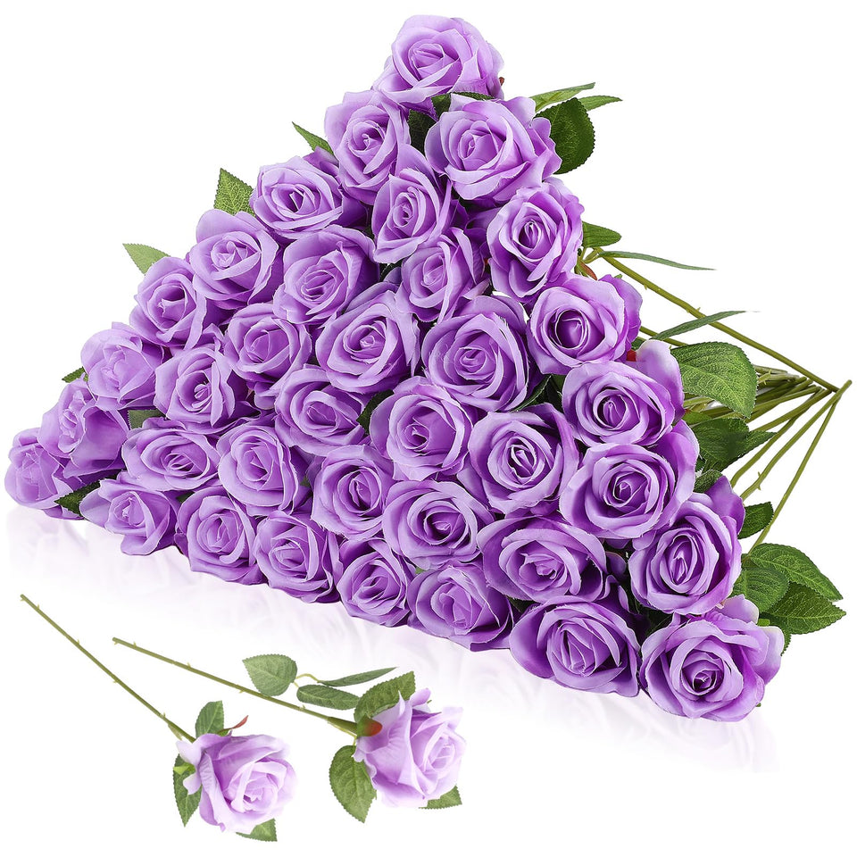 Hoemwarm 36-piece silk purple rose bouquet for elegant wedding centerpieces.