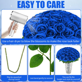 Hoemwarm blue silk rose petals provide durable centerpieces with rich color.