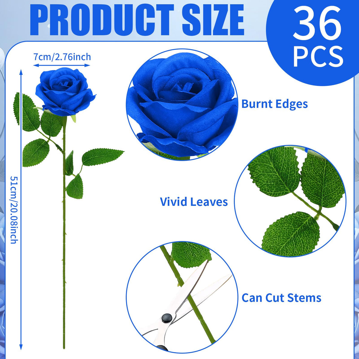 Hoemwarm long-stem blue roses ideal for dramatic DIY bouquets.