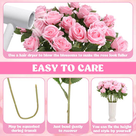Hoemwarm silk pink roses petals and leaves for realistic florals