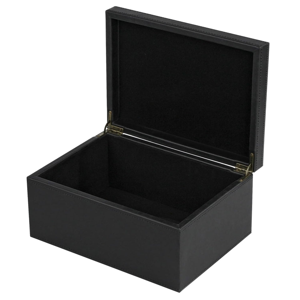 HofferRuffer faux leather decorative box with hinged lid for easy access and organization.