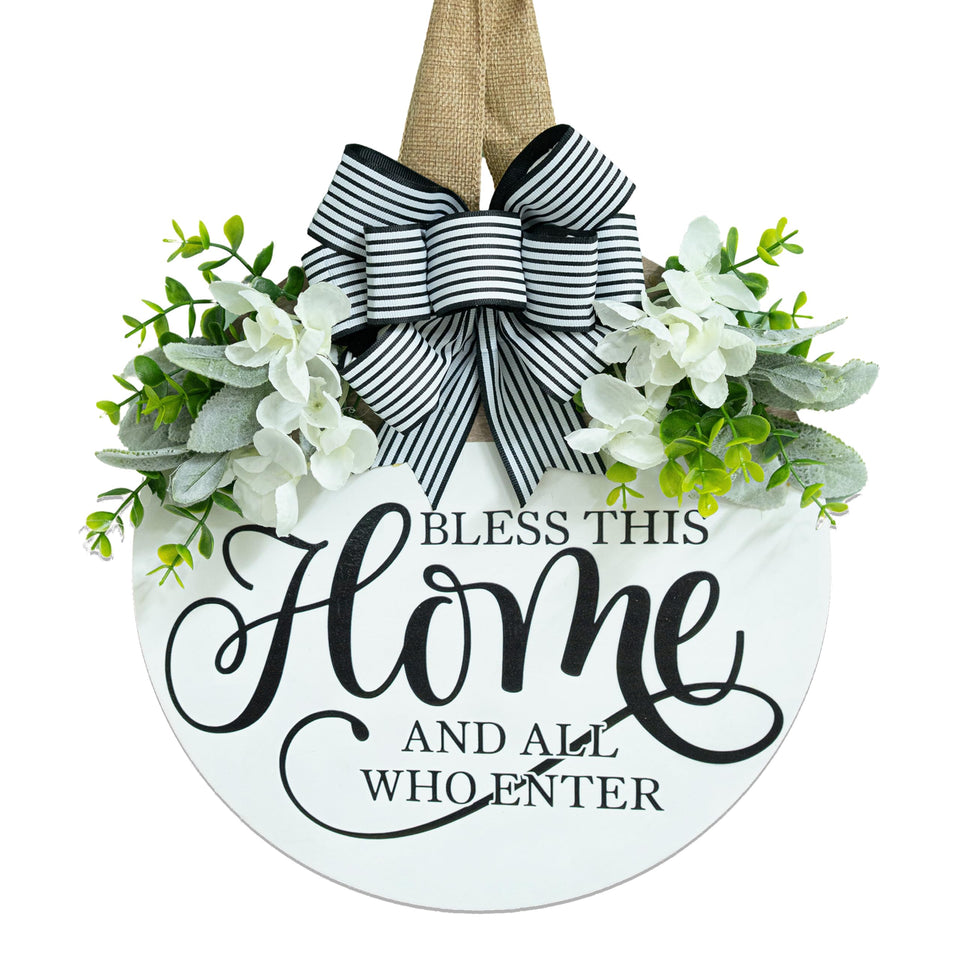 Hofir welcome sign front door round wood wreath enhances curb appeal