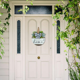 Hofir welcome sign greenery bows detail adds tactile charm for seasonal decor.