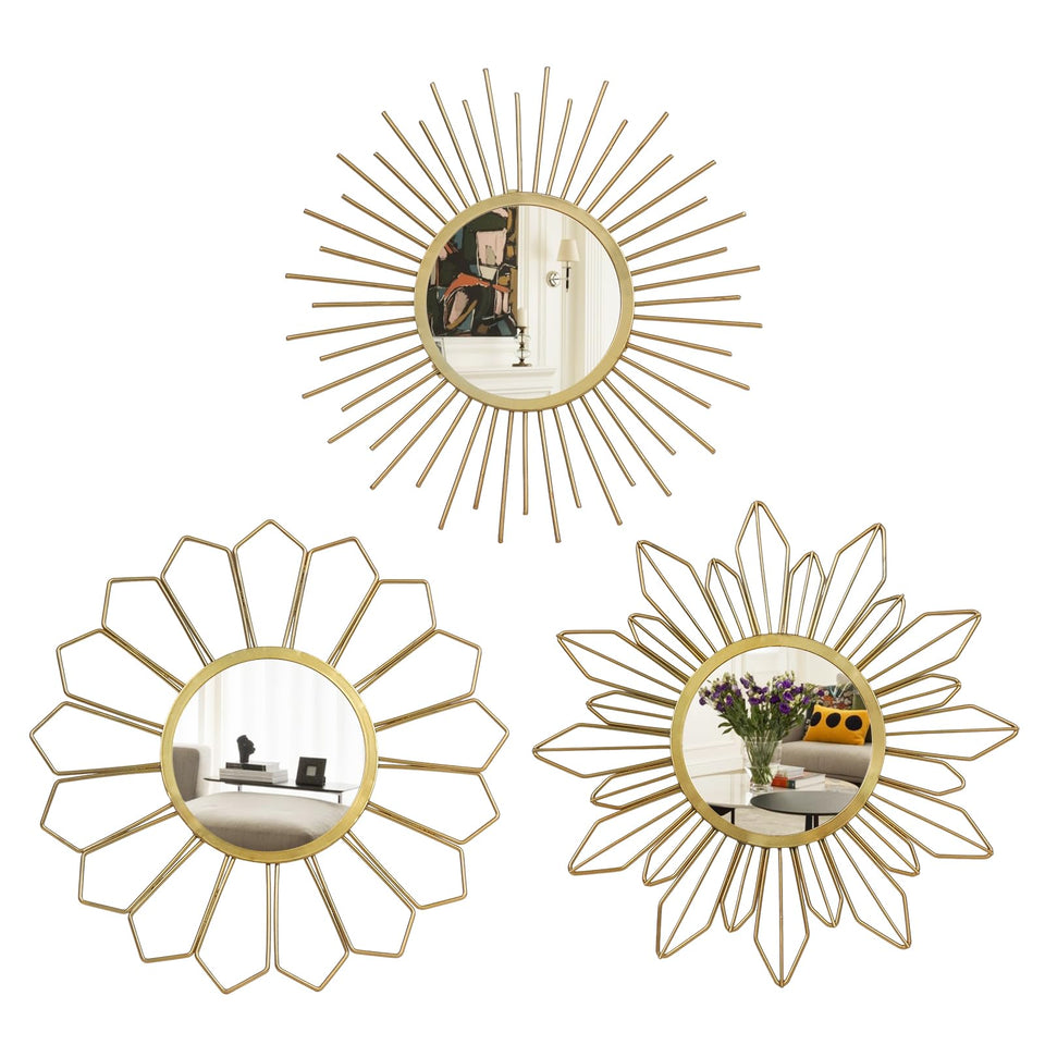 Hogardeck sunburst mirrors 11-inch trio add reflective depth to living spaces.