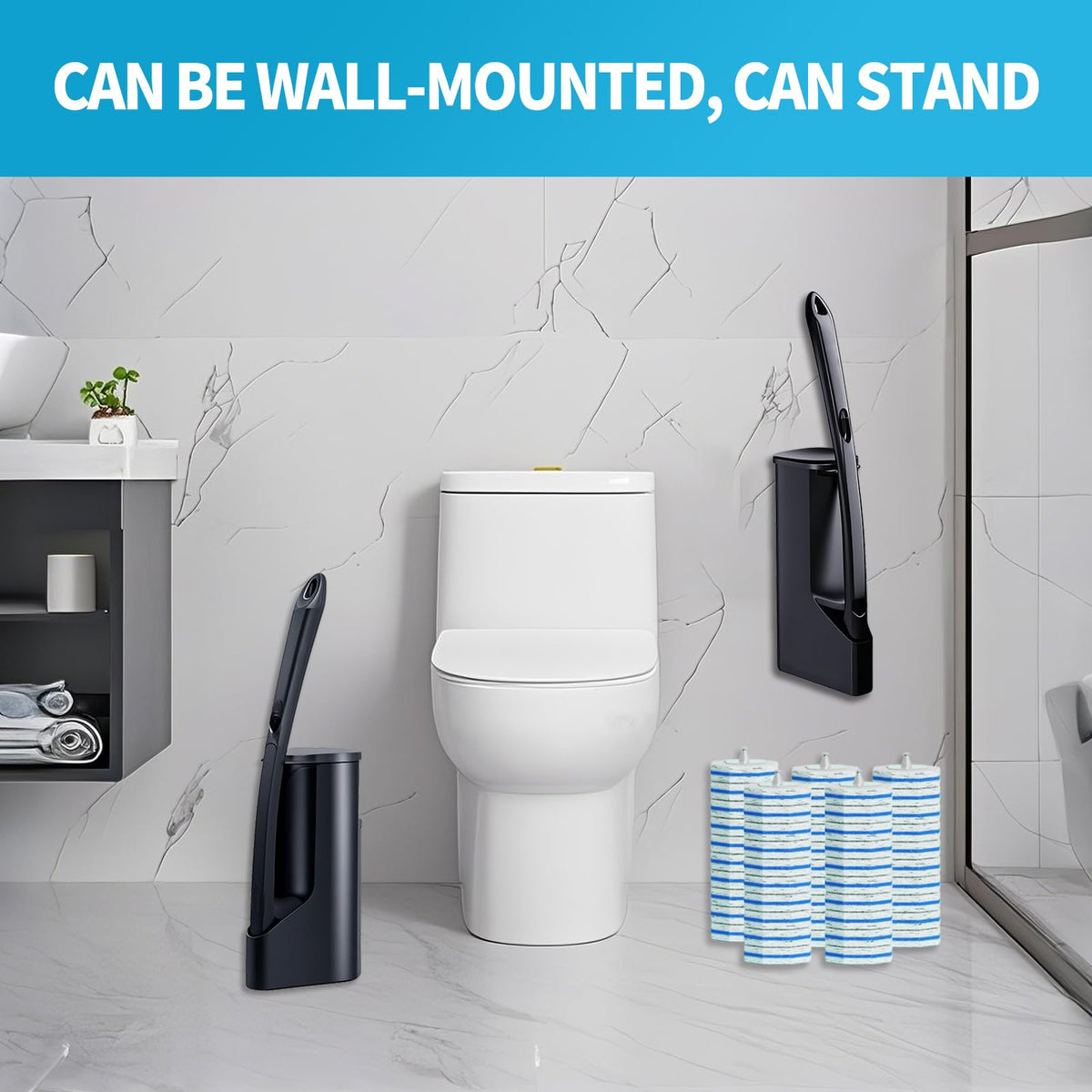 Hohoky wall-mounted toilet holder showing space saving design.