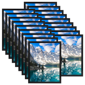 Hoikwo 18-pack black 8.5x11 frames with plastic cover for wall or desk display.