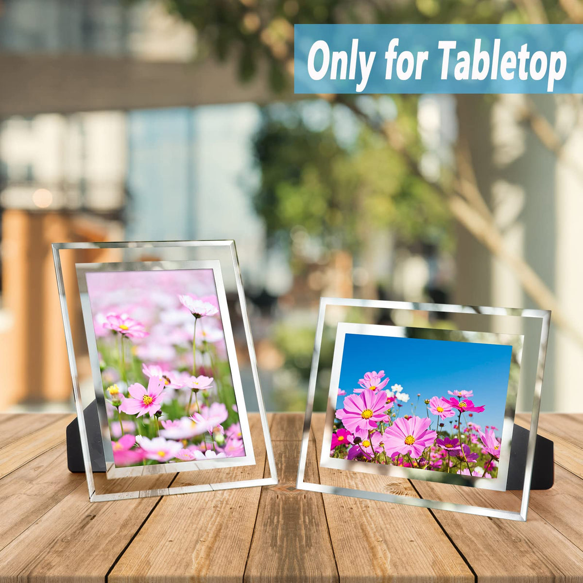 Hoikwo 5x7 silver glass frame for wedding or family photos, clear border.