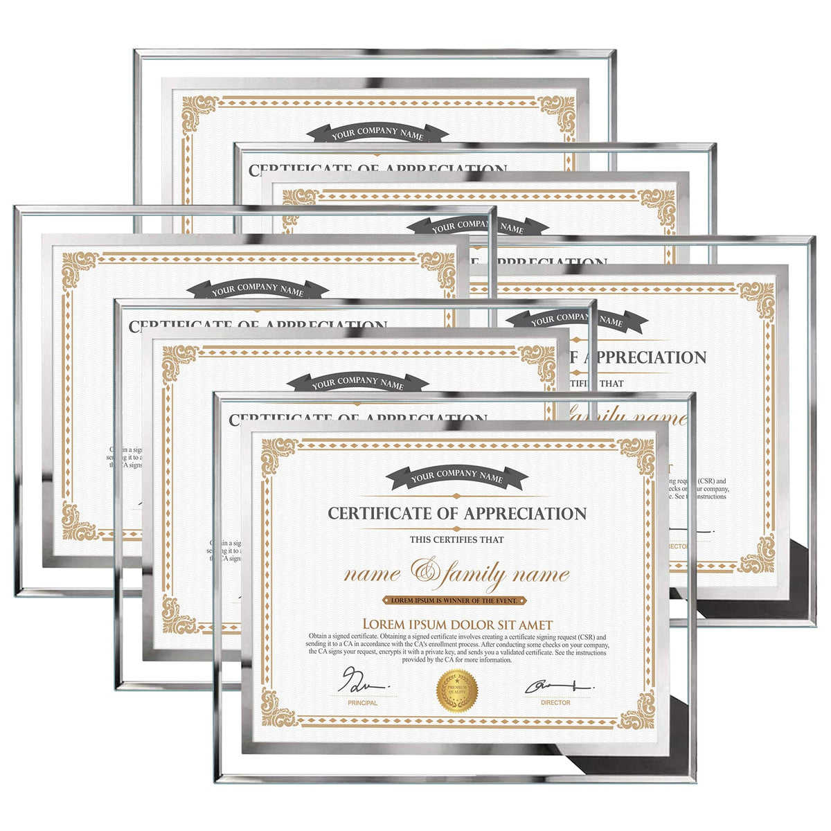 Hoikwo 8.5x11 frame front view highlights a clear certificate display for desks.