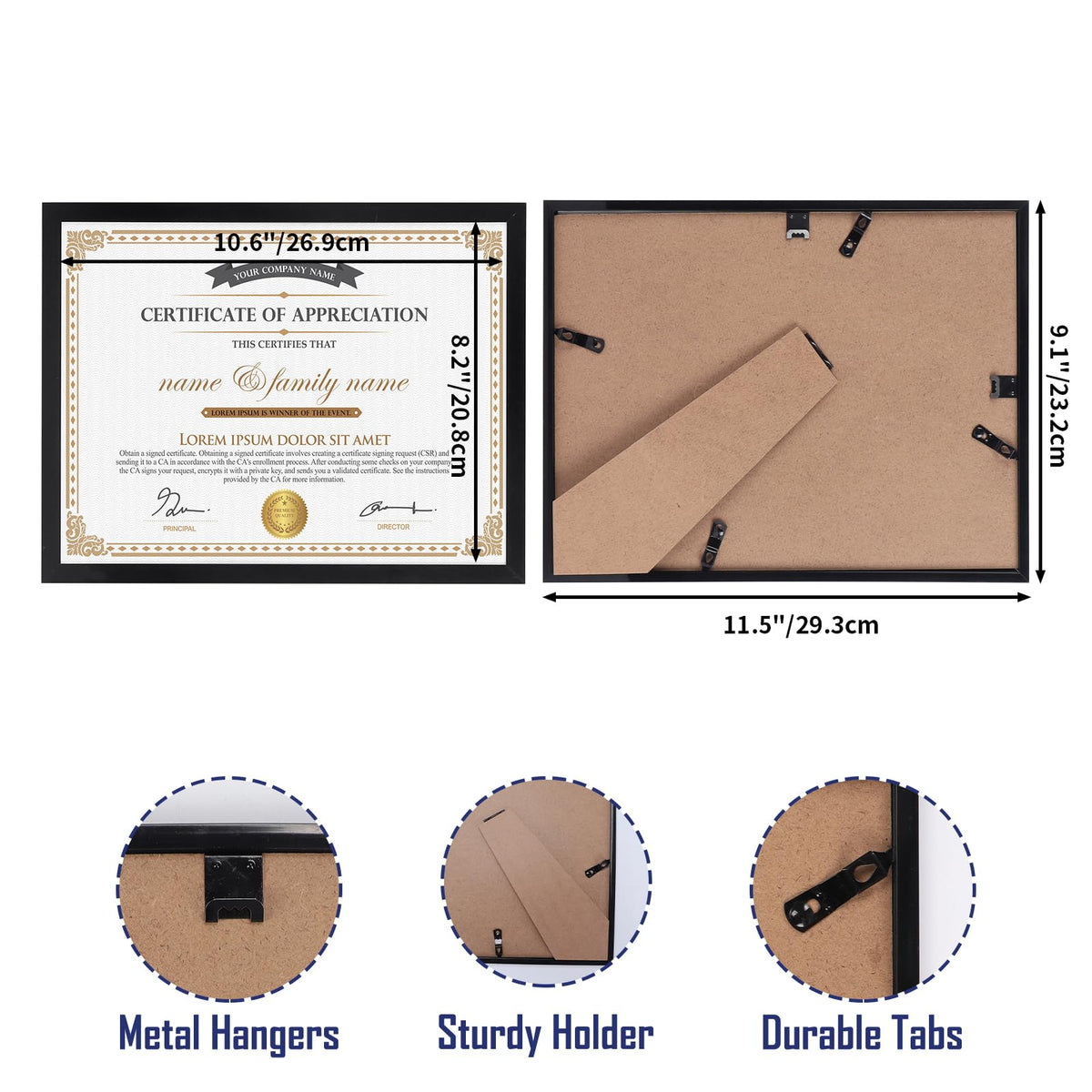 Hoikwo back-tabs enable quick, tool-free certificate insertion.