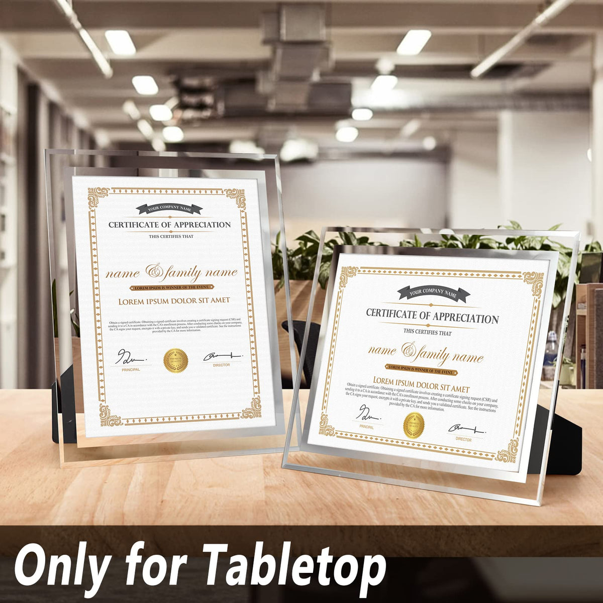 Hoikwo frame on desk shows diplomas attractively for home or office.