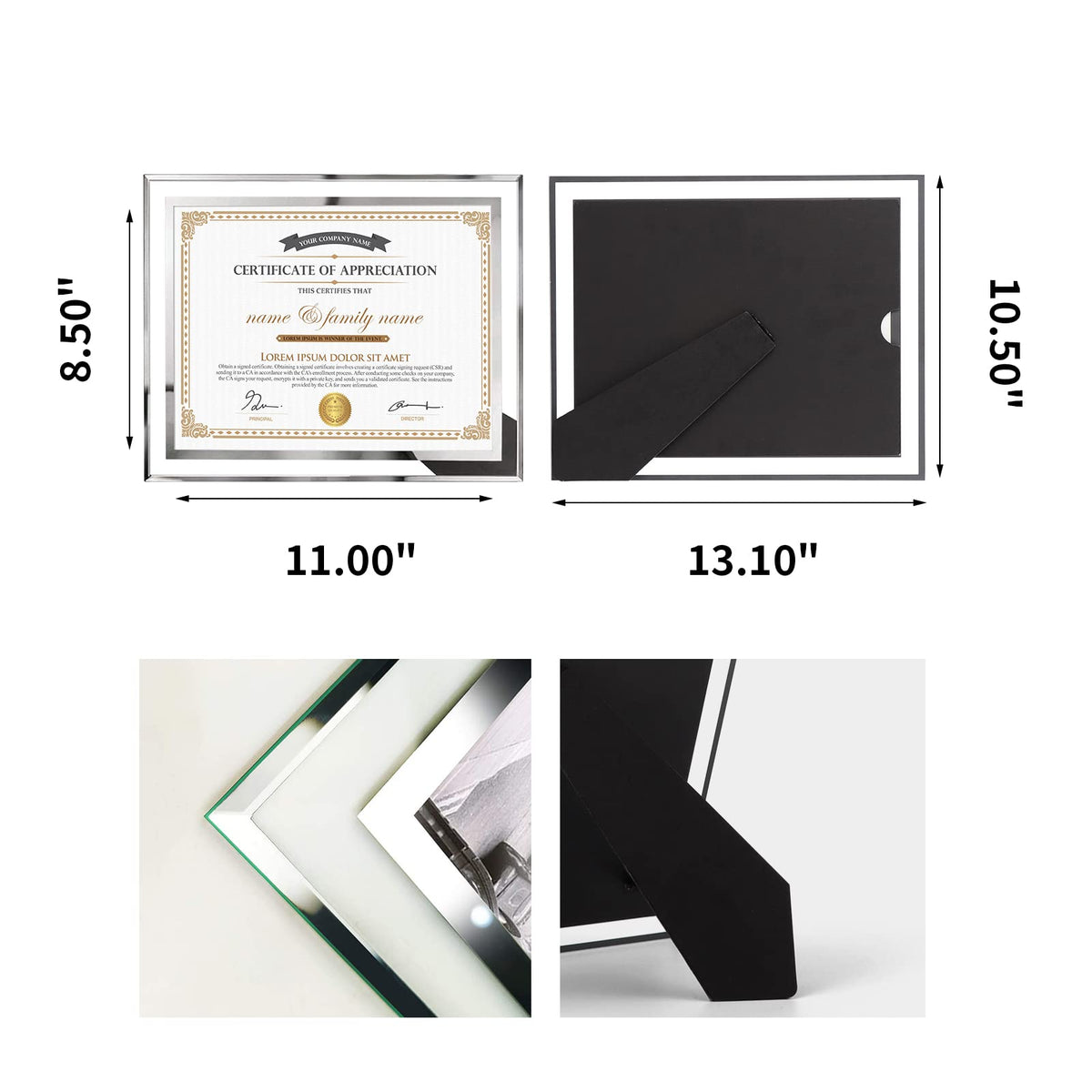Hoikwo silver glass frame with diploma edge enhances professional presentation.