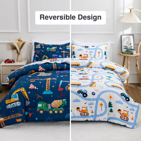 Holawakaka construction print comforter adds a playful vibe to nights.