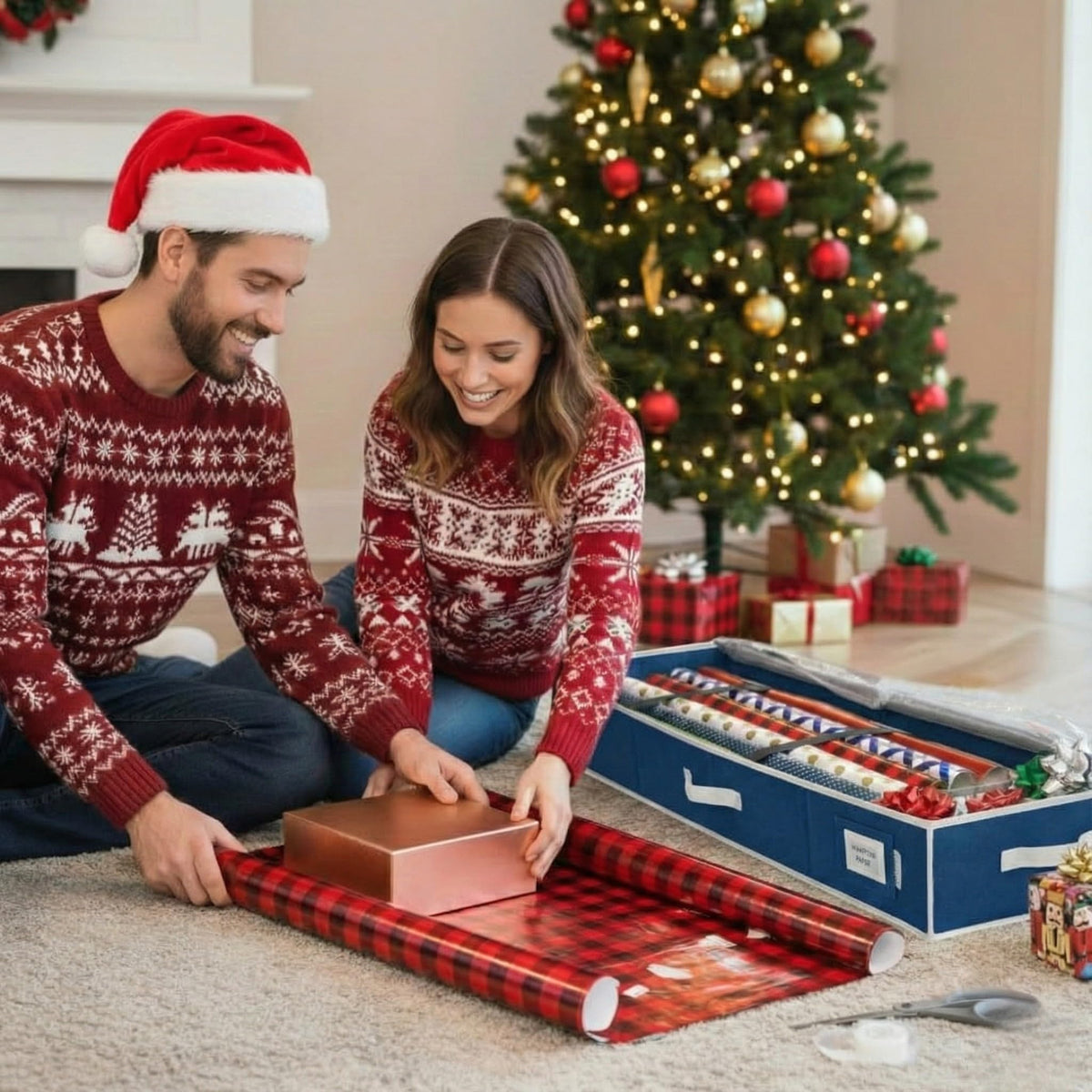 HOLDN’ STORAGE 600D tear-proof material protects gift wrap and keeps items safe.