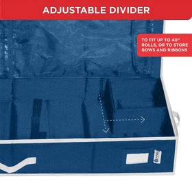 HOLDN’ STORAGE blue wrap paper organizer complements storage and gifting needs.