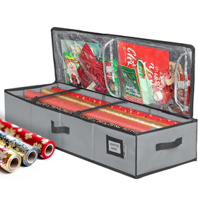HOLDN’ STORAGE premium wrapping paper container with straps keeps rolls secure during transport.