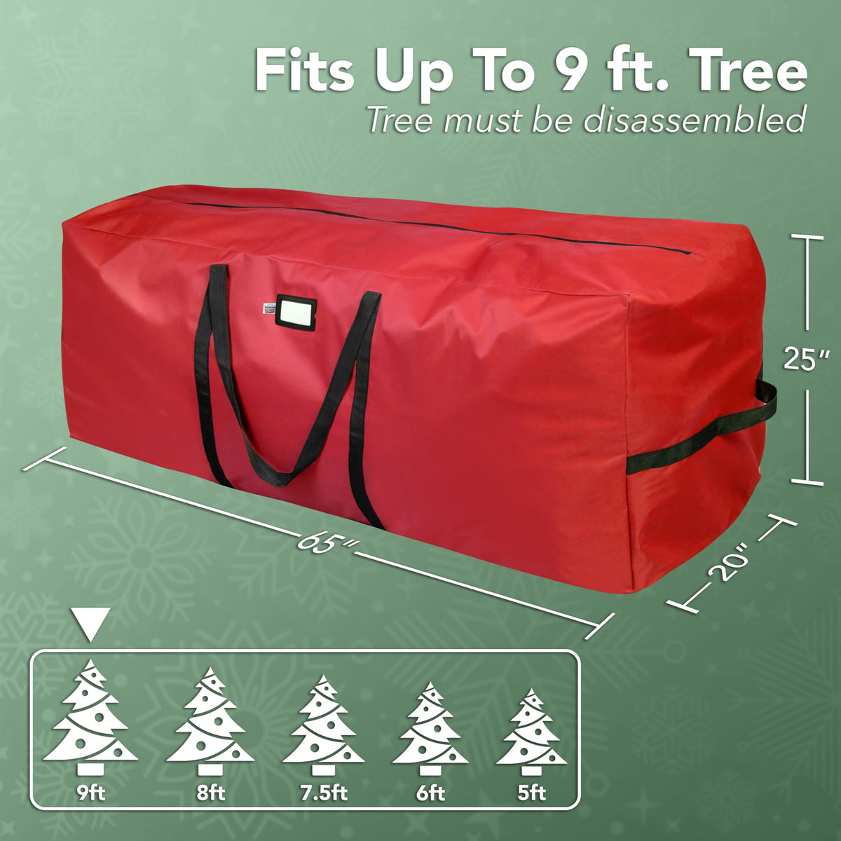 Holiday Cheer reinforced handles enable easy transport of bulky holiday gear.