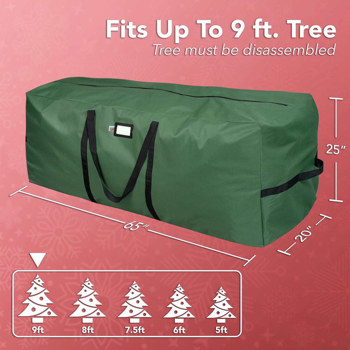 Holiday Cheer heavy-duty zipper and reinforced handles for durable use.
