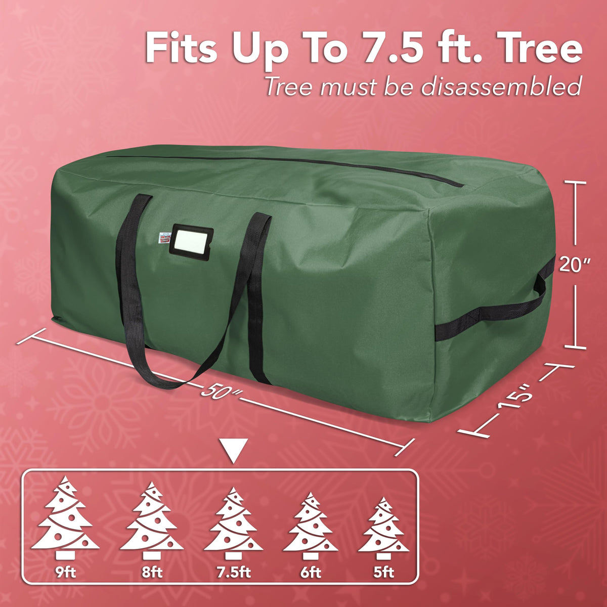 Holiday Cheer storage bag with reinforced handles for easy moving.