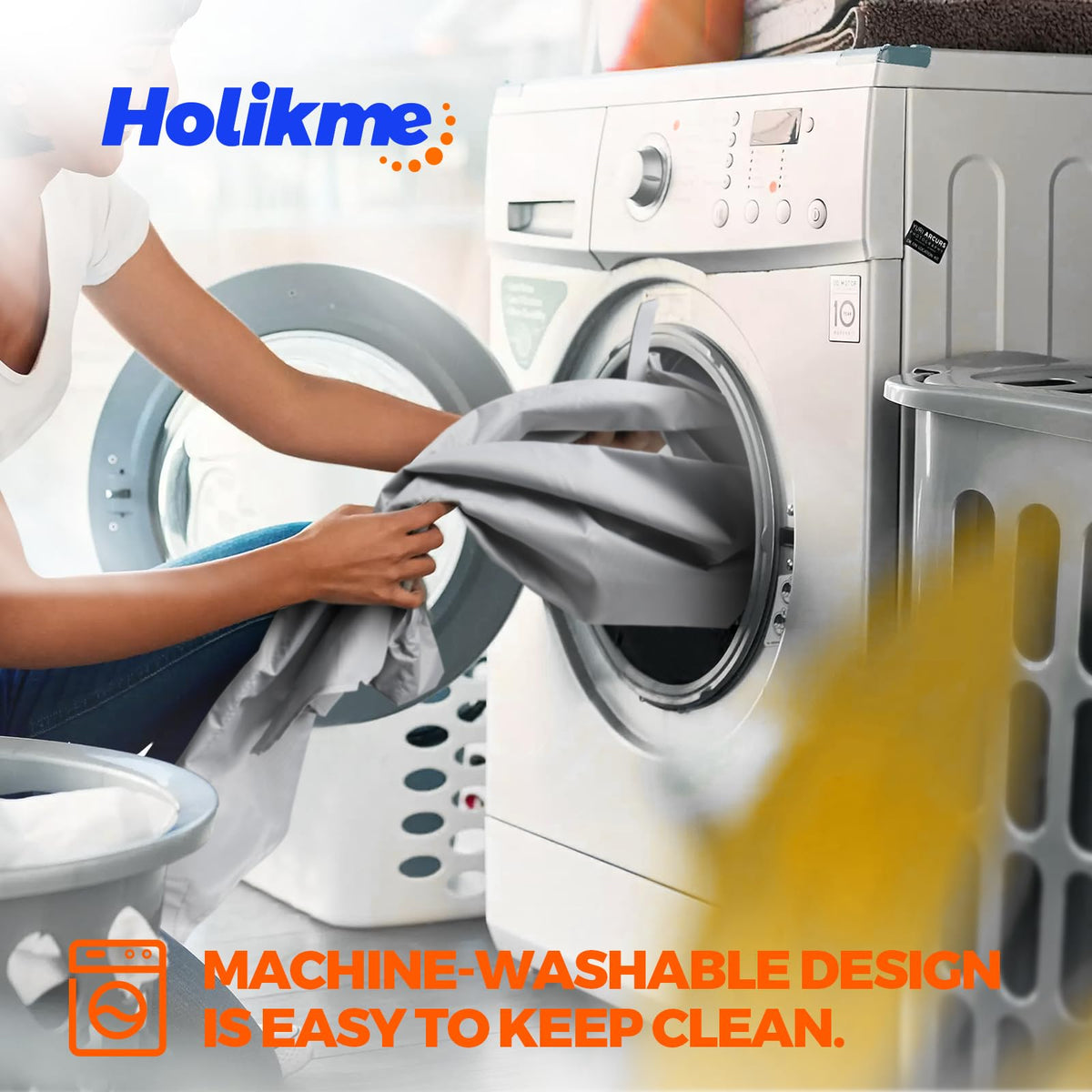 Close-up: Holikme door draft stopper's hook-and-loop fastener secures foam.