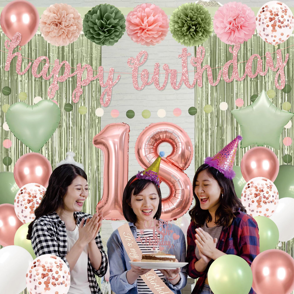 Pink and cream green 18-inch heart balloon for photo moments