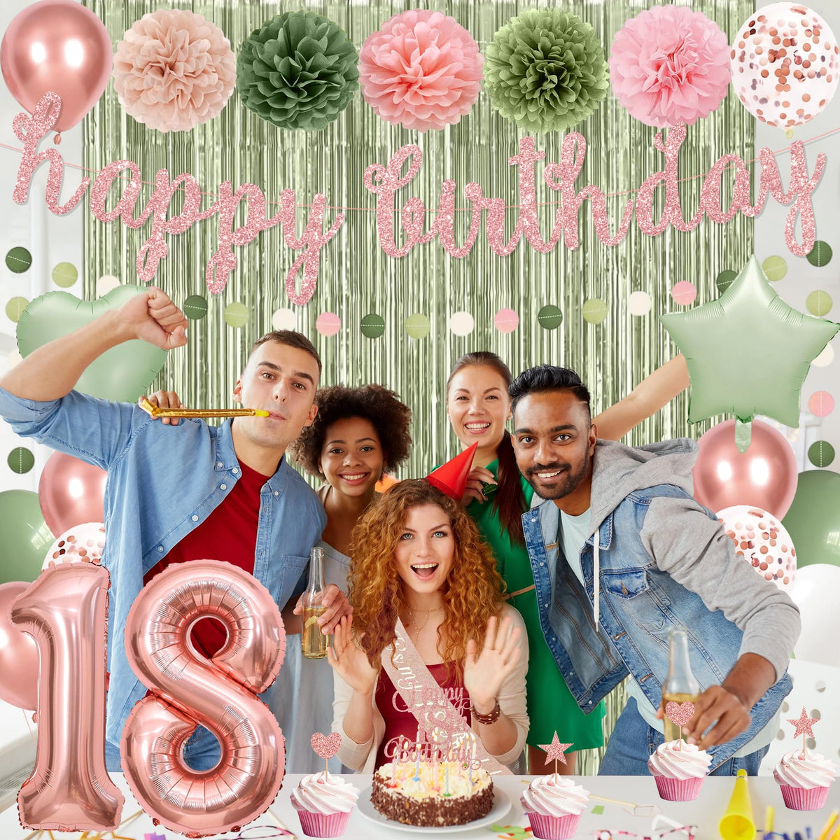 Pink and cream green 18-inch star balloon for focal decor