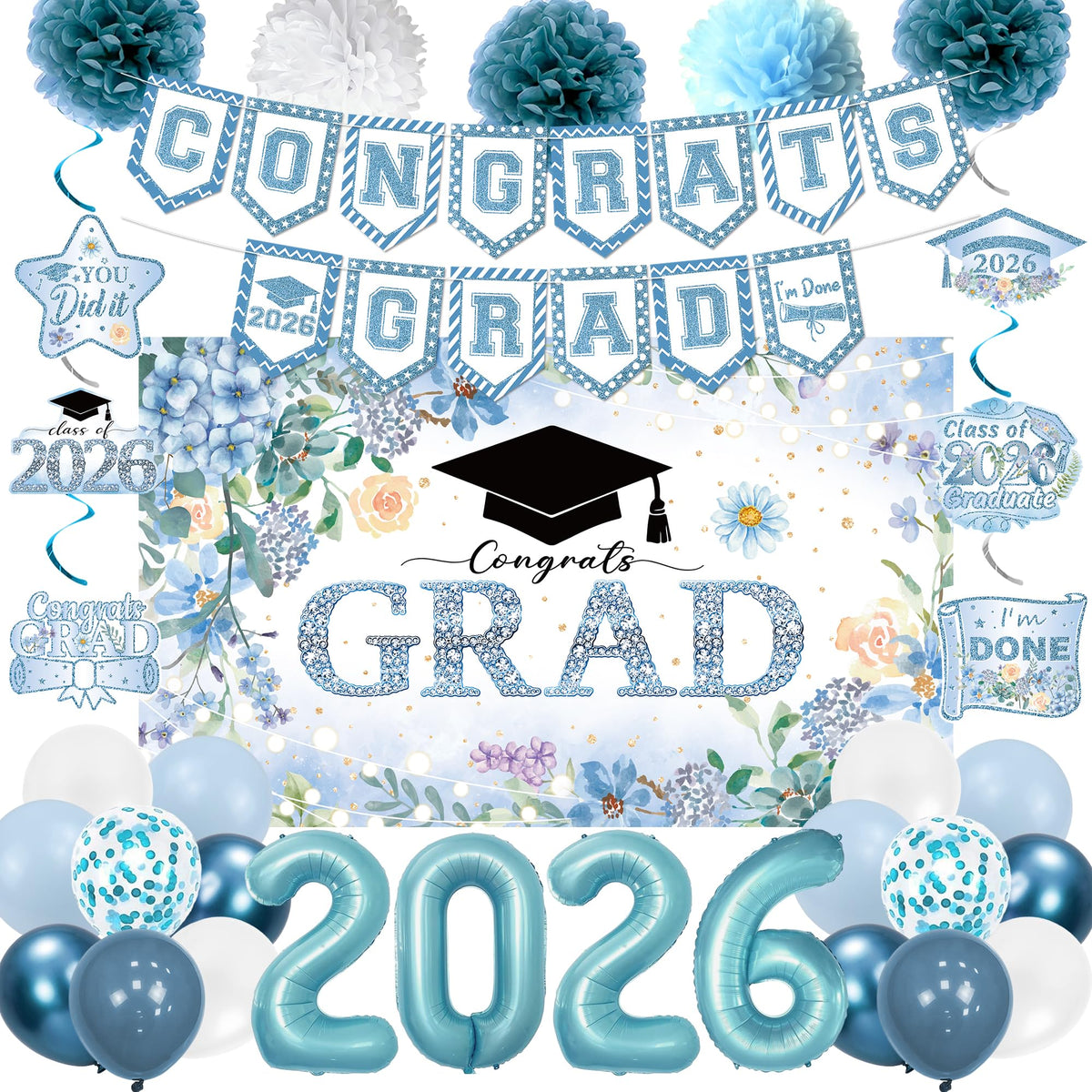 Holkcog blue graduation backdrop 59x34.9 inches for vivid class photos.