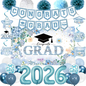 Holkcog blue graduation backdrop 59x34.9 inches for vivid class photos.