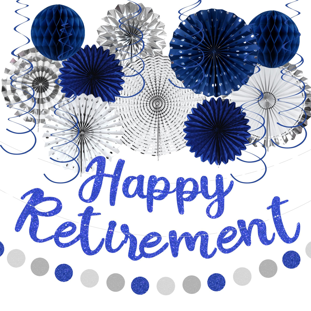 Holkcog blue retirement banner 40x6.5in adds a bold focal point to office party decor.
